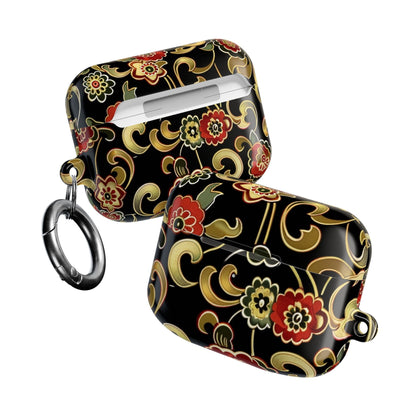 Floral Vintage Black AirPod Case – Oriental Red & Gold Pattern - DIGITAL X