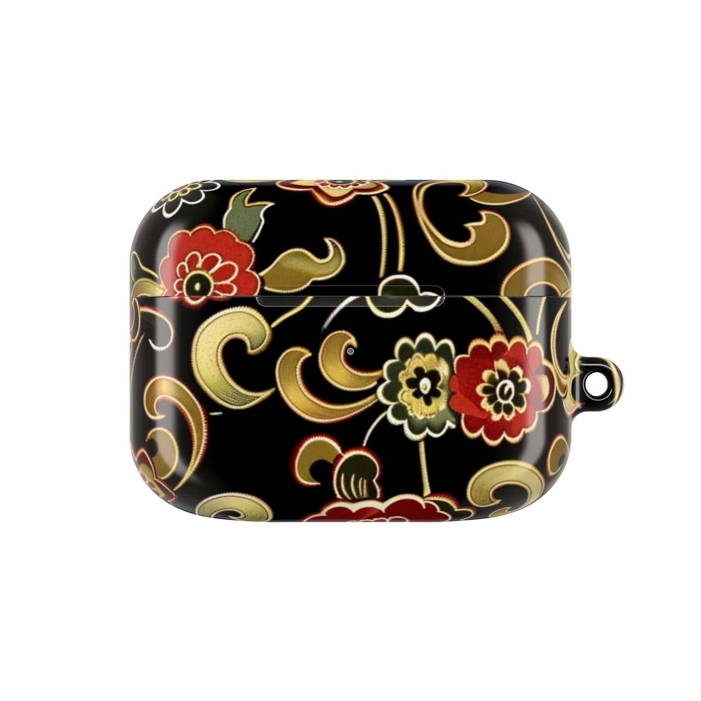 Floral Vintage Black AirPod Case – Oriental Red & Gold Pattern - DIGITAL X