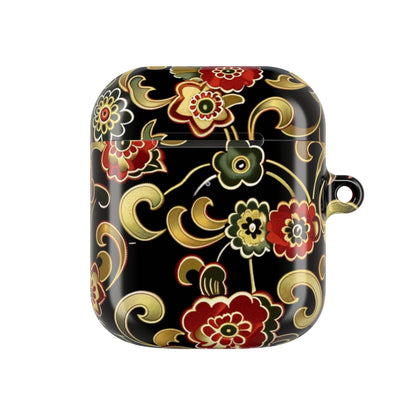 Floral Vintage Black AirPod Case – Oriental Red & Gold Pattern - DIGITAL X