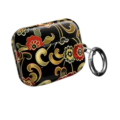 Floral Vintage Black AirPod Case – Oriental Red & Gold Pattern - DIGITAL X