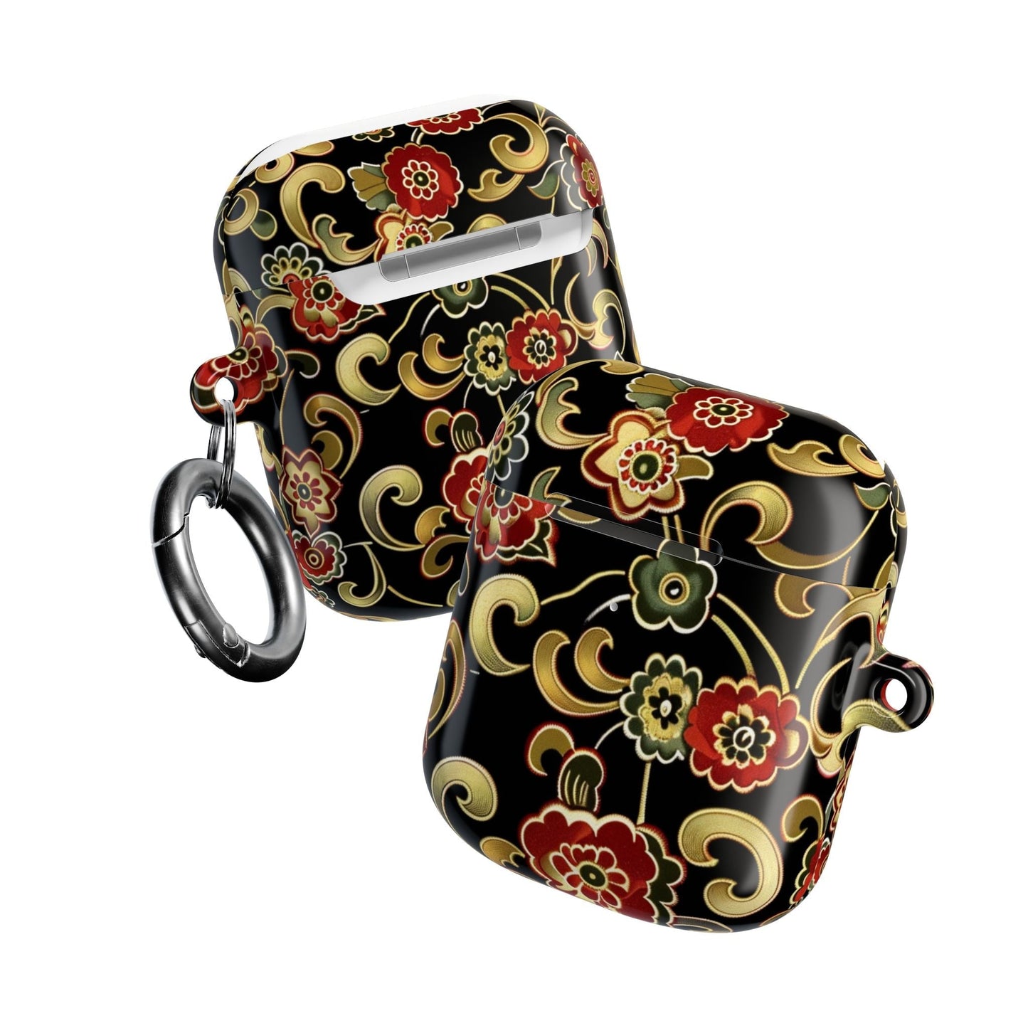 Floral Vintage Black AirPod Case – Oriental Red & Gold Pattern - DIGITAL X