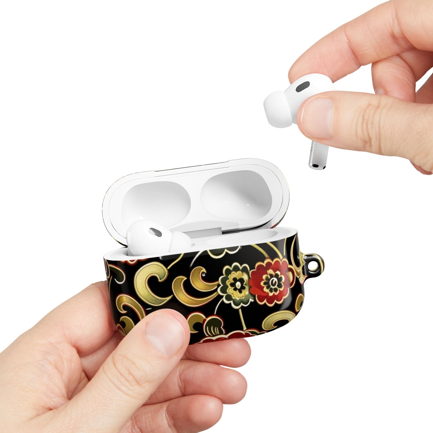 Floral Vintage Black AirPod Case – Oriental Red & Gold Pattern - DIGITAL X