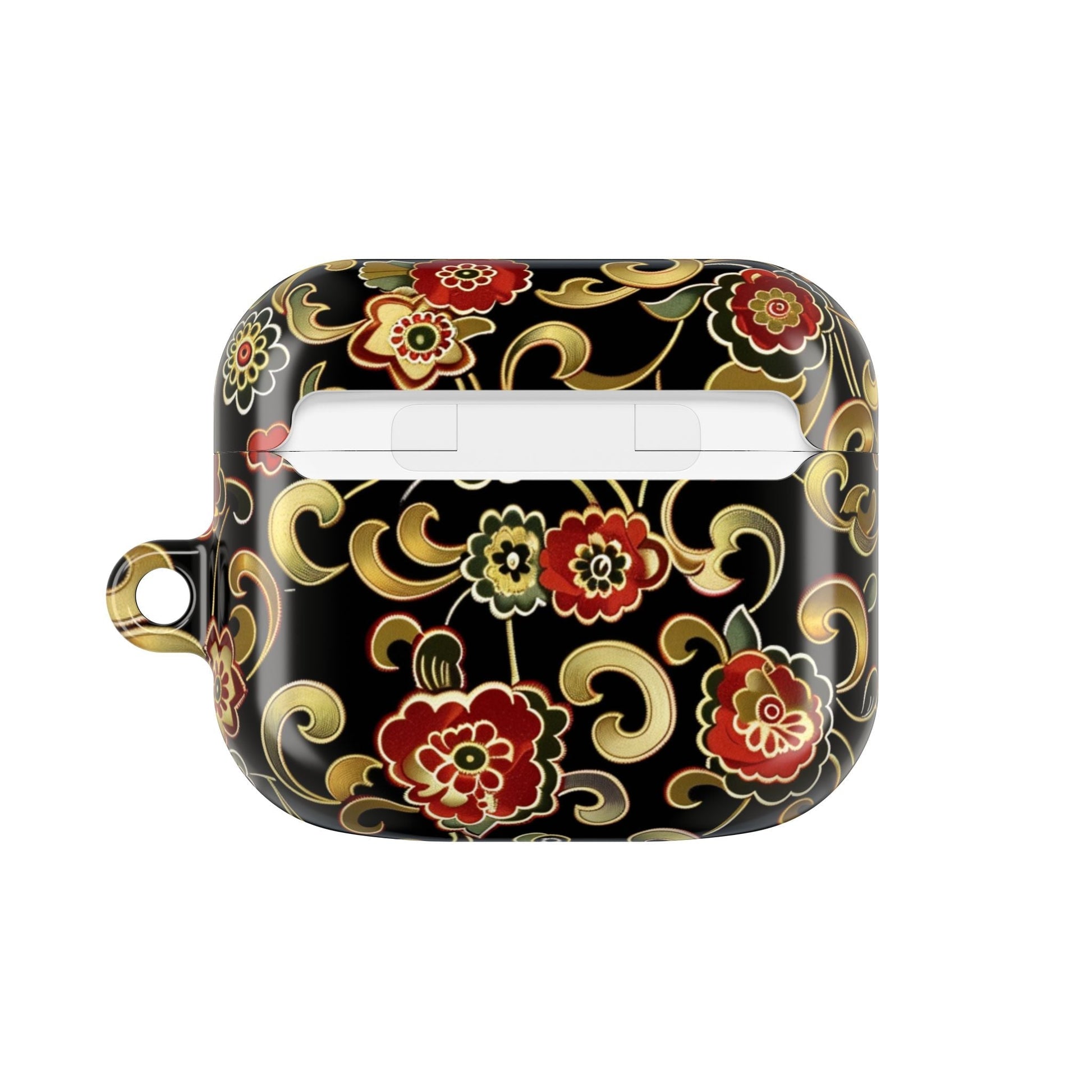 Floral Vintage Black AirPod Case – Oriental Red & Gold Pattern - DIGITAL X