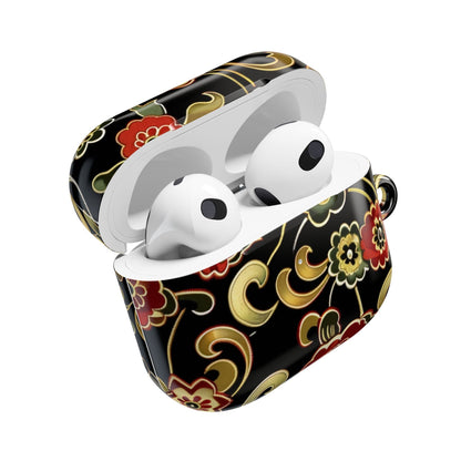 Floral Vintage Black AirPod Case – Oriental Red & Gold Pattern - DIGITAL X