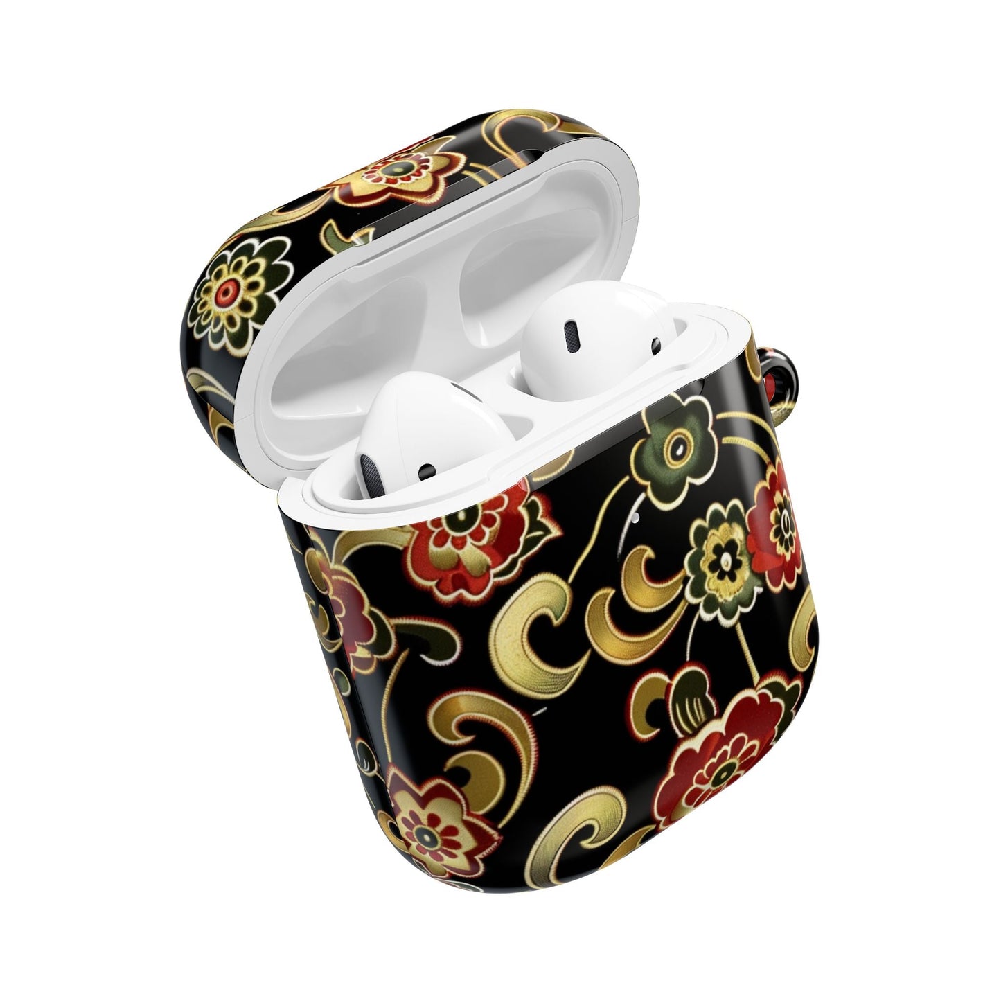 Floral Vintage Black AirPod Case – Oriental Red & Gold Pattern - DIGITAL X