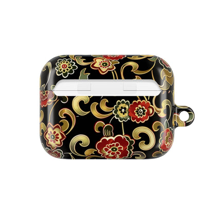 Floral Vintage Black AirPod Case – Oriental Red & Gold Pattern - DIGITAL X