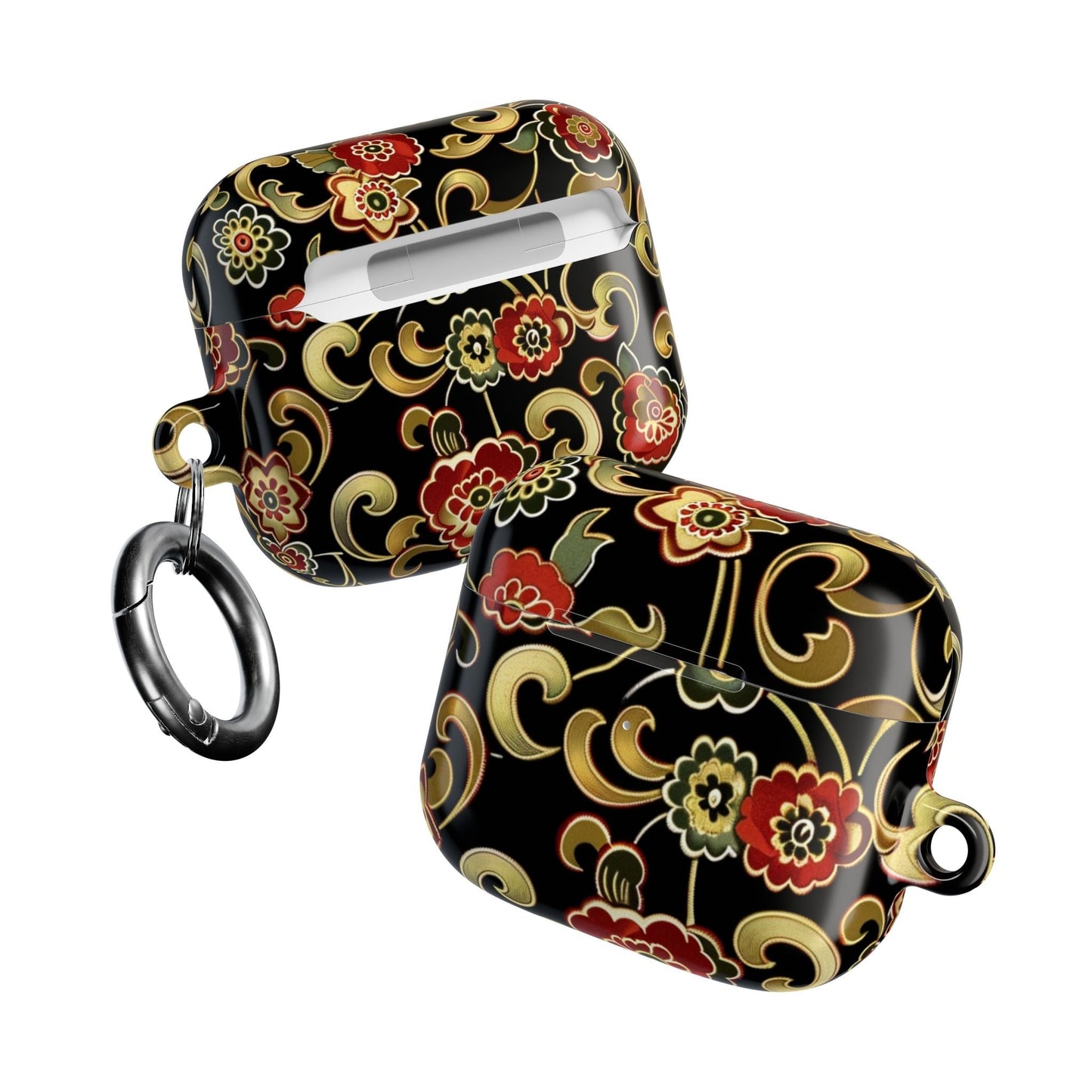 Floral Vintage Black AirPod Case – Oriental Red & Gold Pattern - DIGITAL X