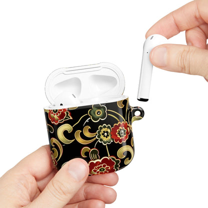 Floral Vintage Black AirPod Case – Oriental Red & Gold Pattern - DIGITAL X