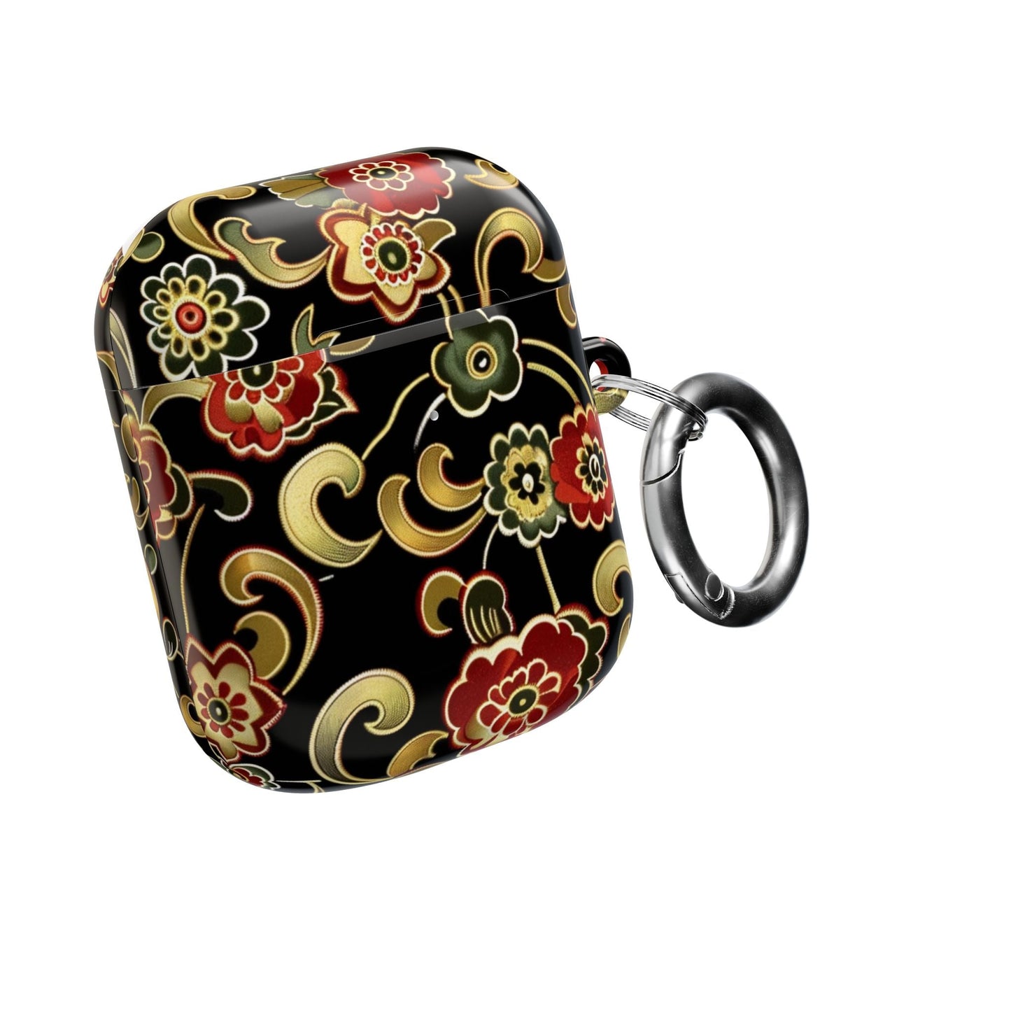 Floral Vintage Black AirPod Case – Oriental Red & Gold Pattern - DIGITAL X