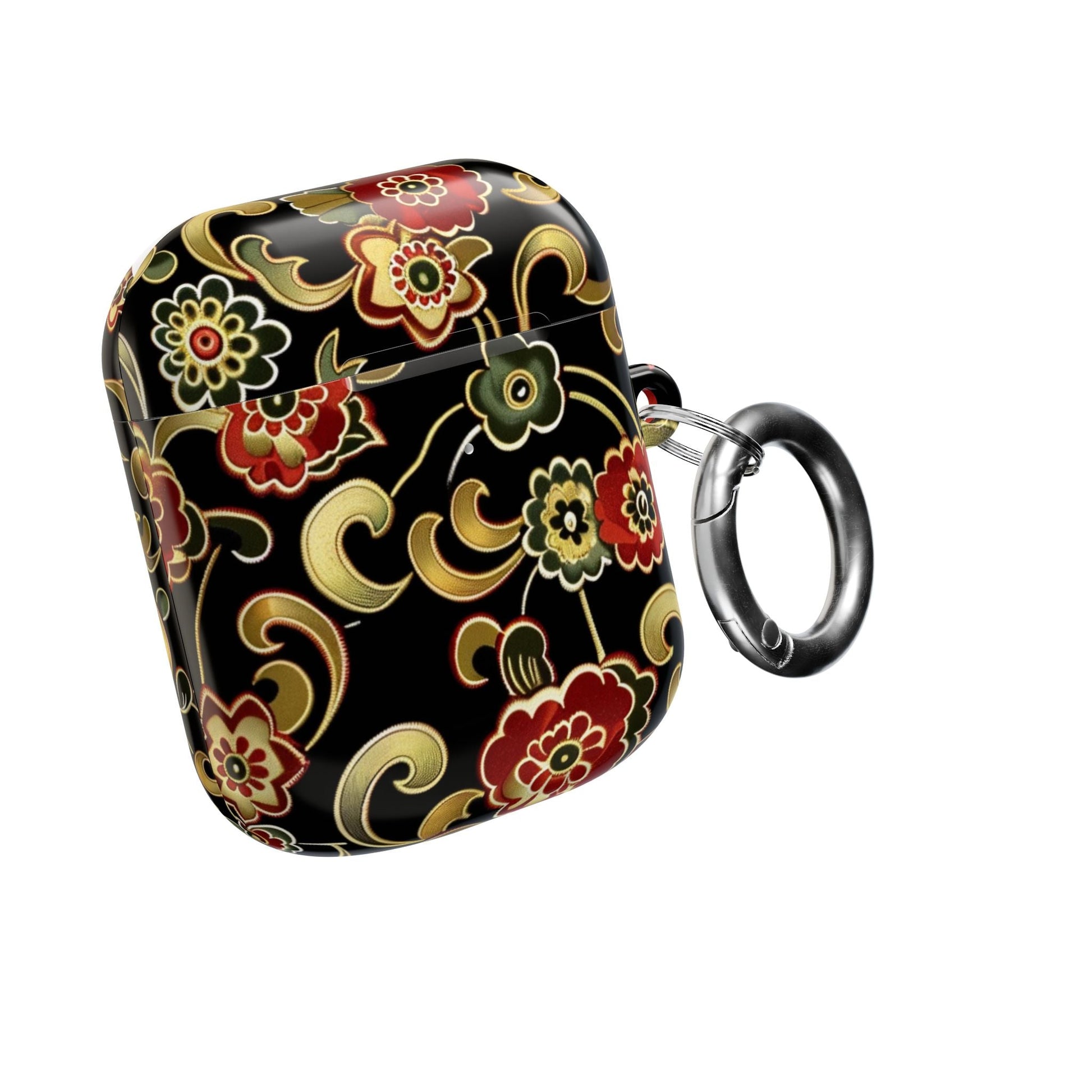 Floral Vintage Black AirPod Case – Oriental Red & Gold Pattern - DIGITAL X
