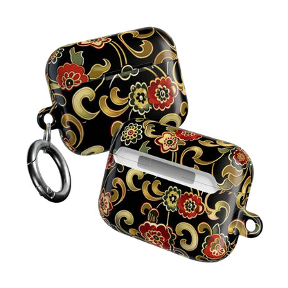 Floral Vintage Black AirPod Case – Oriental Red & Gold Pattern - DIGITAL X