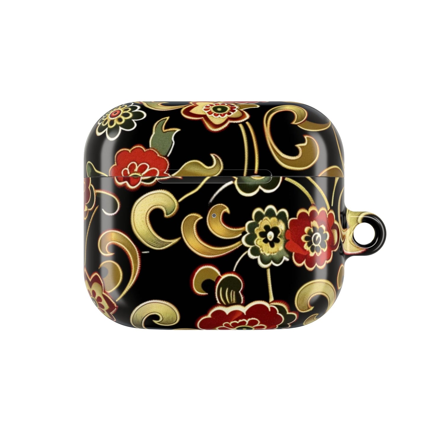 Floral Vintage Black AirPod Case – Oriental Red & Gold Pattern - DIGITAL X