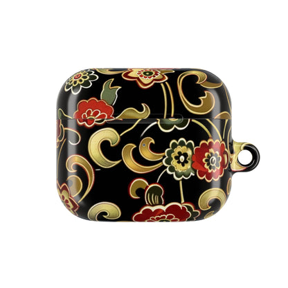 Floral Vintage Black AirPod Case – Oriental Red & Gold Pattern - DIGITAL X