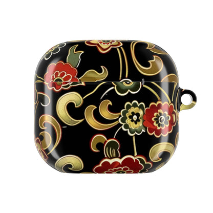 Floral Vintage Black AirPod Case – Oriental Red & Gold Pattern - DIGITAL X