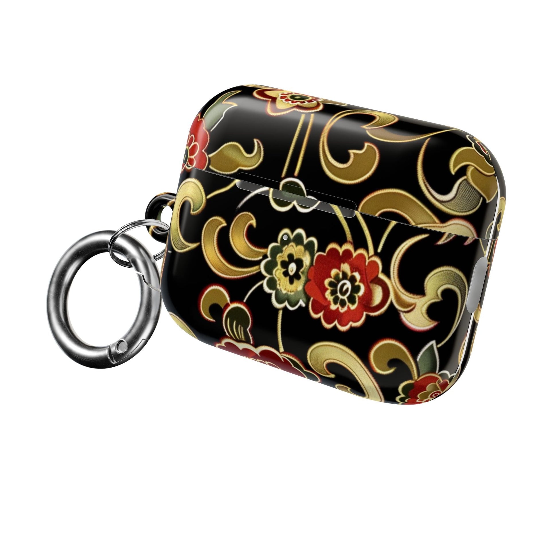 Floral Vintage Black AirPod Case – Oriental Red & Gold Pattern - DIGITAL X