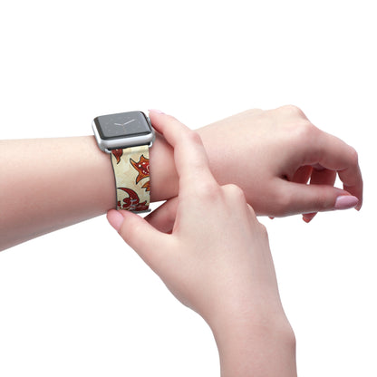 Floral Vintage Leather Watch Band — Red Cream Botanical Apple Watch Strap - DIGITAL X