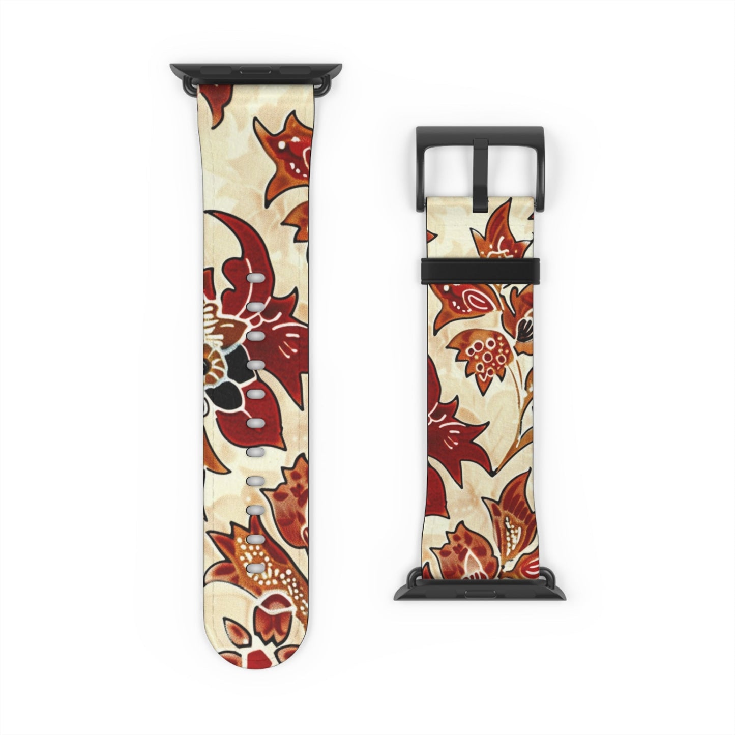 Floral Vintage Leather Watch Band — Red Cream Botanical Apple Watch Strap - DIGITAL X