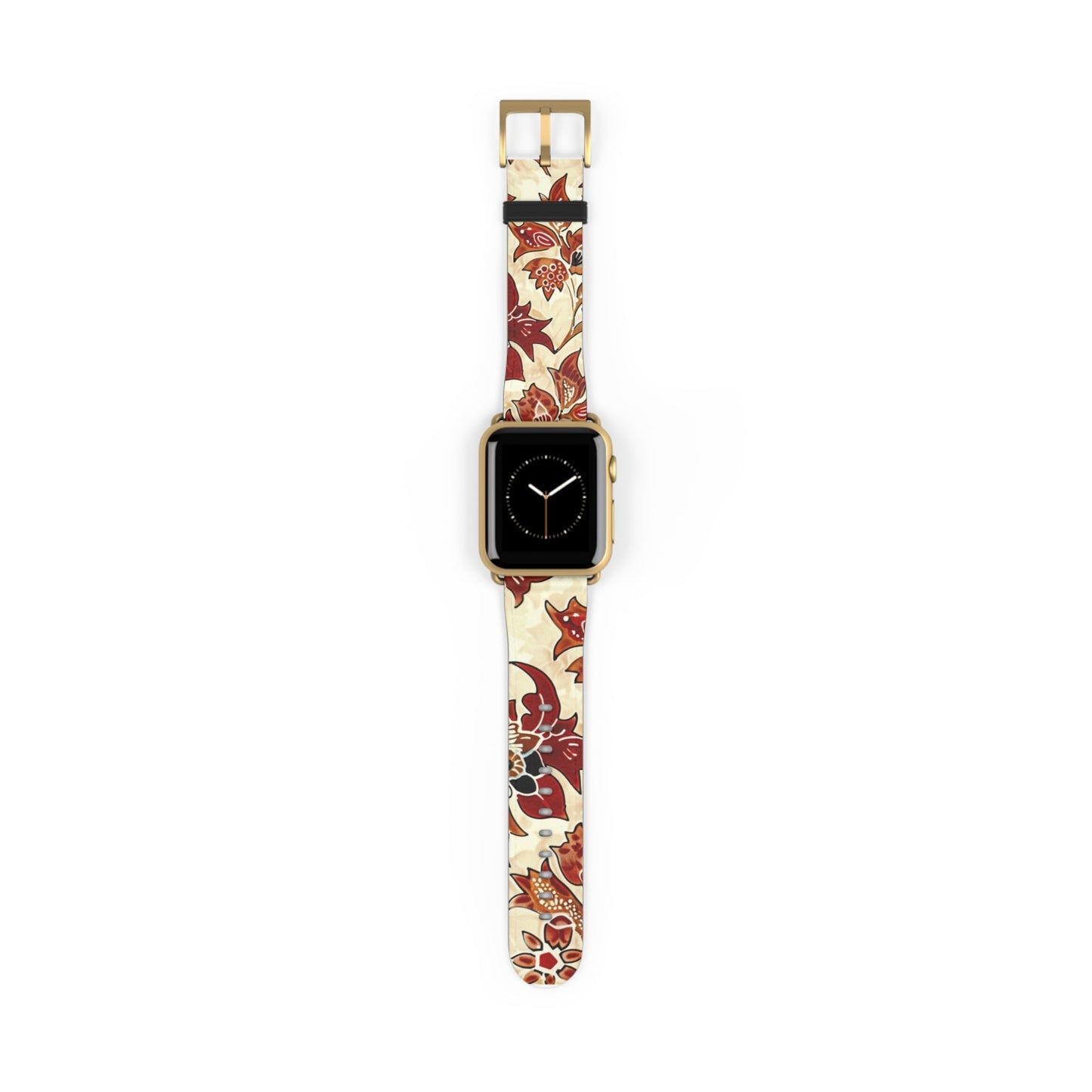 Floral Vintage Leather Watch Band — Red Cream Botanical Apple Watch Strap - DIGITAL X