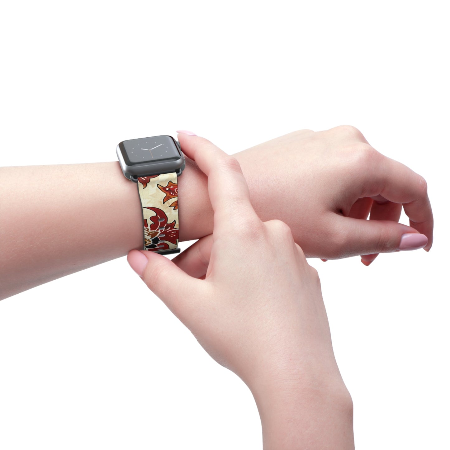 Floral Vintage Leather Watch Band — Red Cream Botanical Apple Watch Strap - DIGITAL X