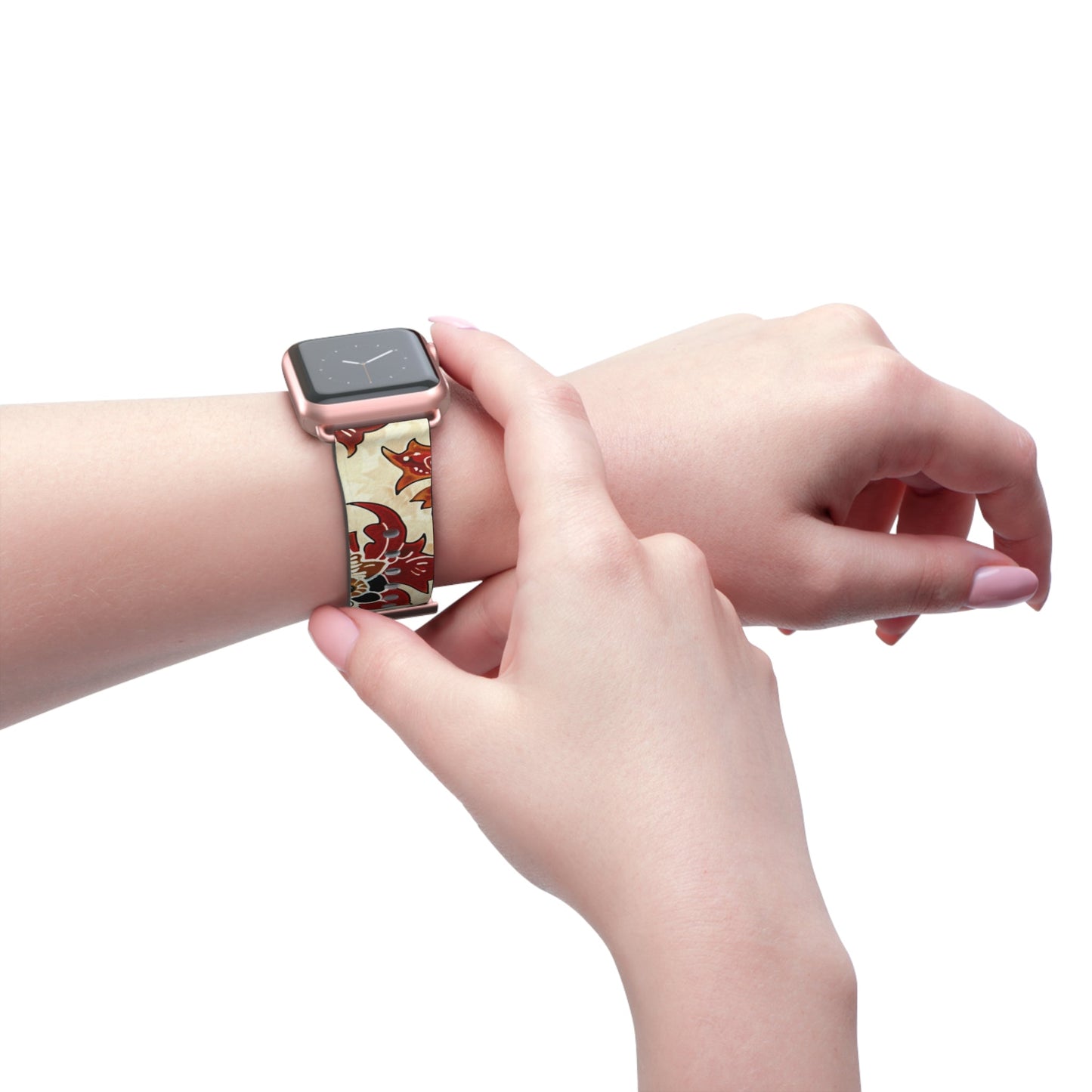 Floral Vintage Leather Watch Band — Red Cream Botanical Apple Watch Strap - DIGITAL X