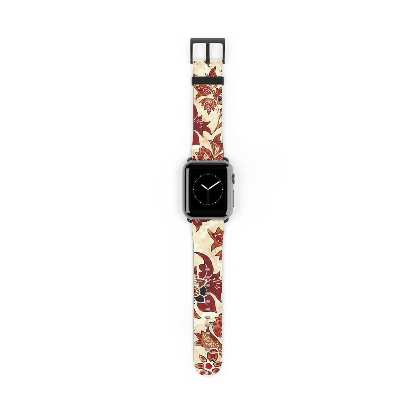 Floral Vintage Leather Watch Band — Red Cream Botanical Apple Watch Strap - DIGITAL X