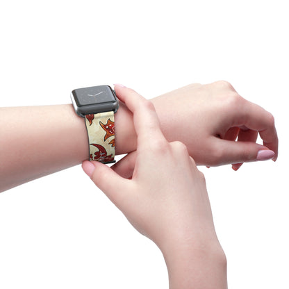 Floral Vintage Leather Watch Band — Red Cream Botanical Apple Watch Strap - DIGITAL X