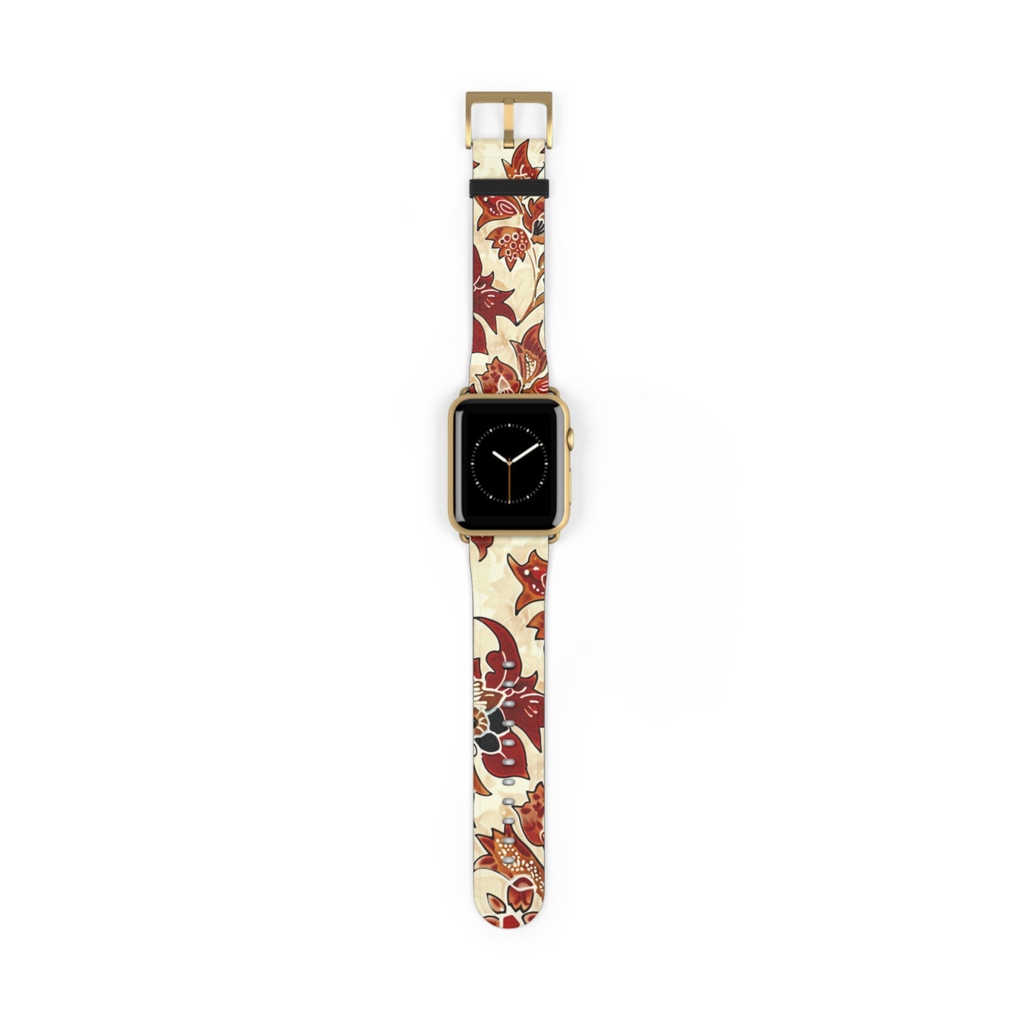 Floral Vintage Leather Watch Band — Red Cream Botanical Apple Watch Strap - DIGITAL X