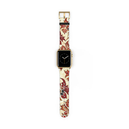 Floral Vintage Leather Watch Band — Red Cream Botanical Apple Watch Strap - DIGITAL X
