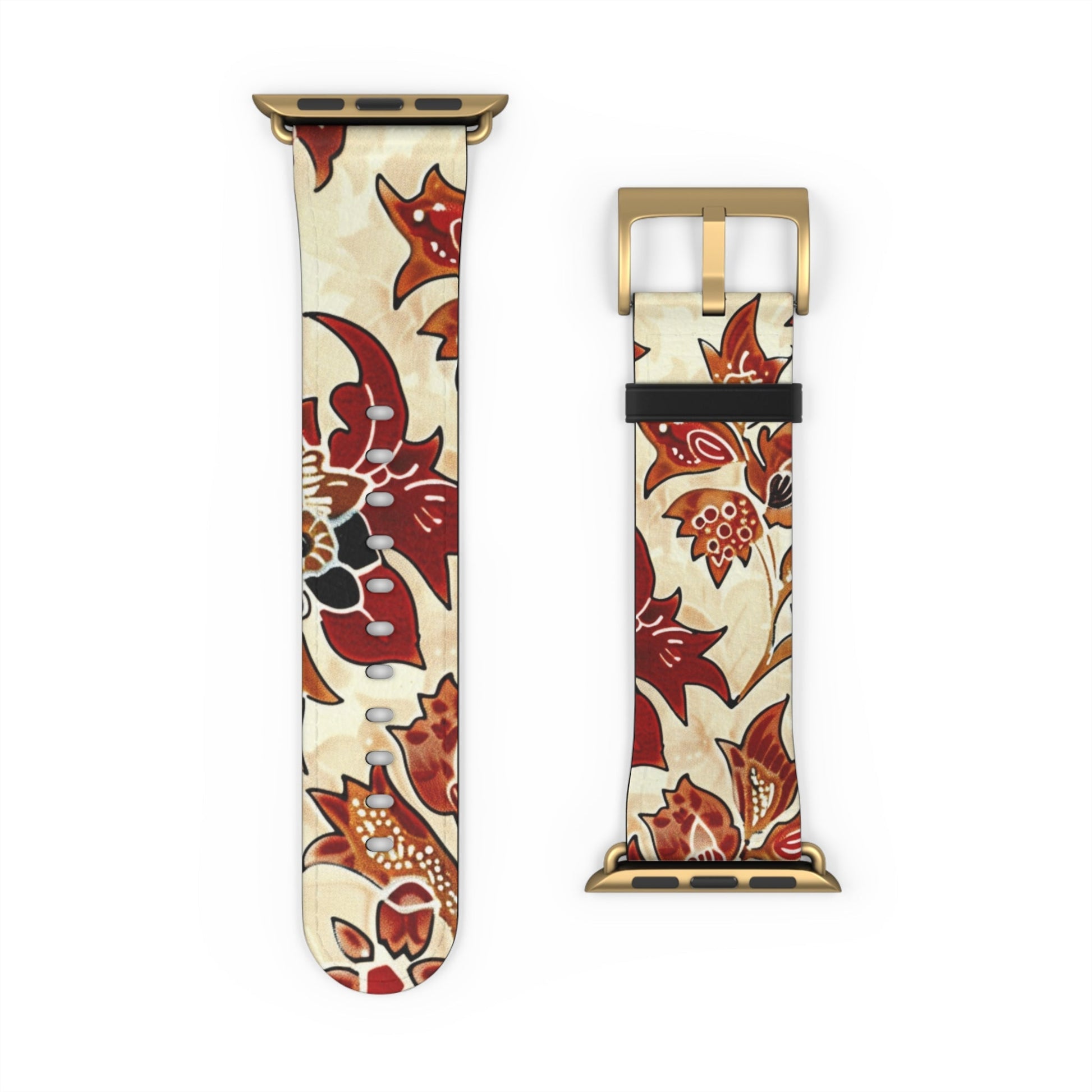 Floral Vintage Leather Watch Band — Red Cream Botanical Apple Watch Strap - DIGITAL X