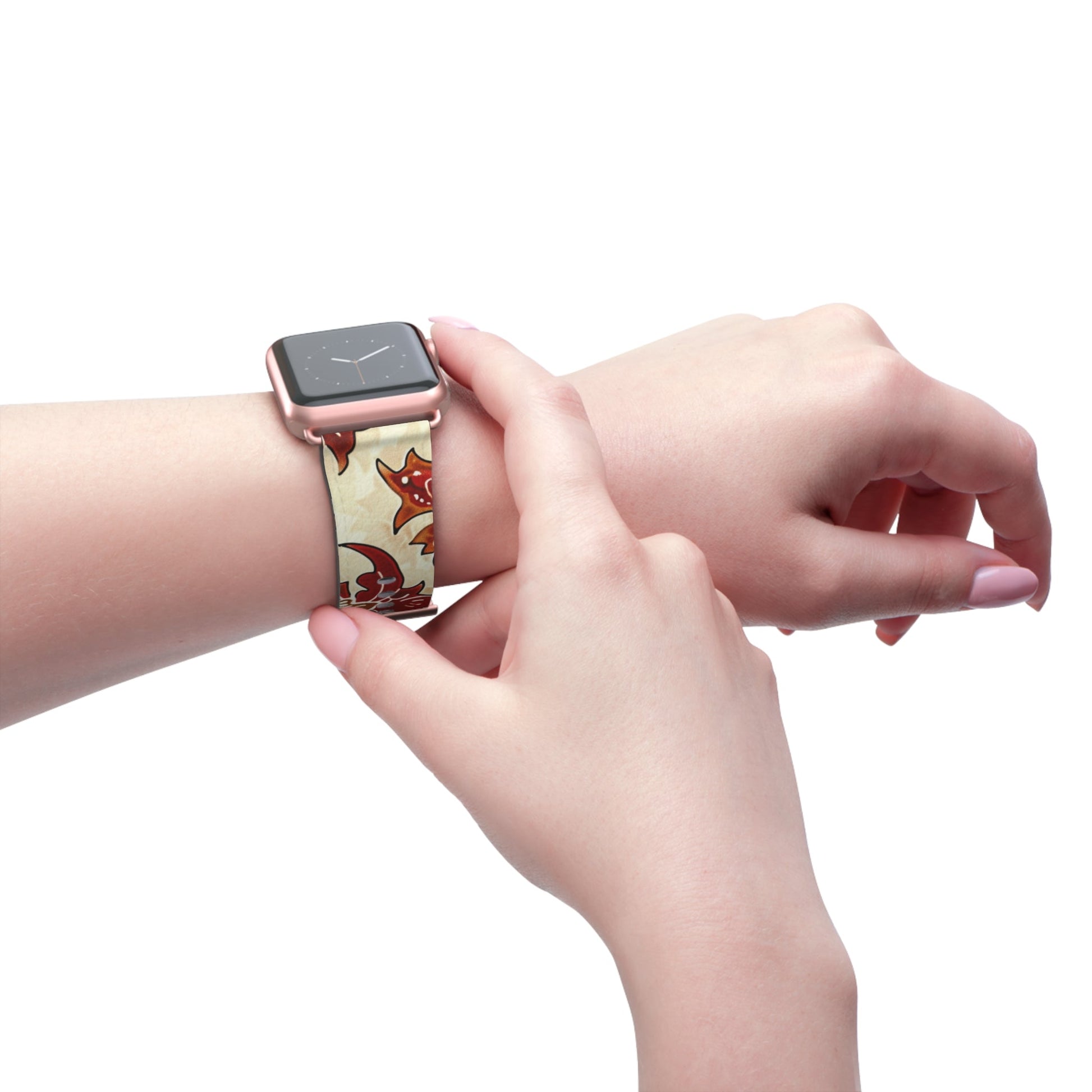 Floral Vintage Leather Watch Band — Red Cream Botanical Apple Watch Strap - DIGITAL X