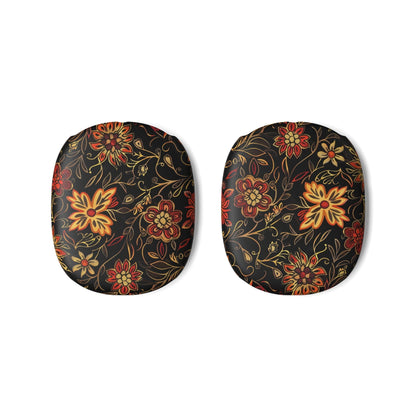 Floral Vintage Pattern AirPod Max Ear Cup Skins — Black & Gold Flower Design - DIGITAL X