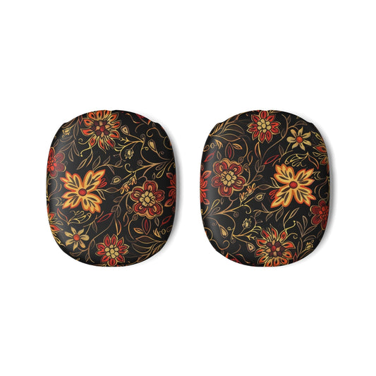 Floral Vintage Pattern AirPod Max Ear Cup Skins — Black & Gold Flower Design - DIGITAL X