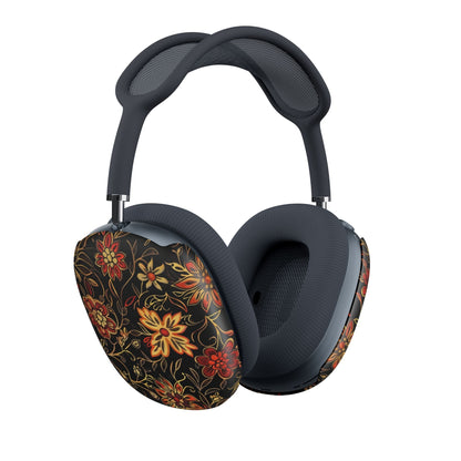 Floral Vintage Pattern AirPod Max Ear Cup Skins — Black & Gold Flower Design - DIGITAL X
