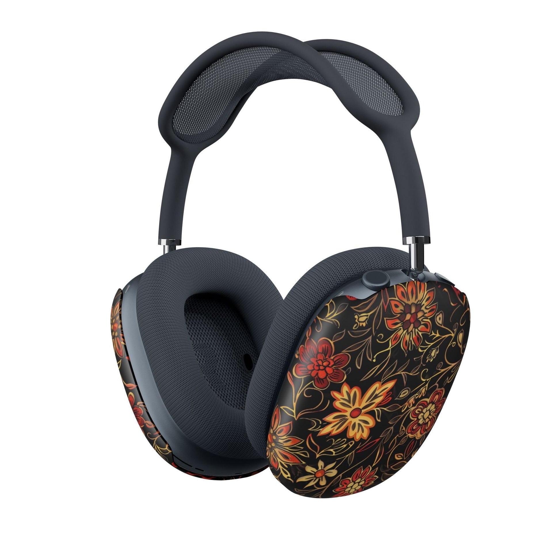 Floral Vintage Pattern AirPod Max Ear Cup Skins — Black & Gold Flower Design - DIGITAL X