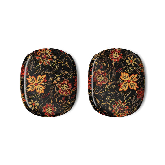 Floral Vintage Pattern AirPod Max Ear Cup Skins — Black & Gold Flower Design - DIGITAL X