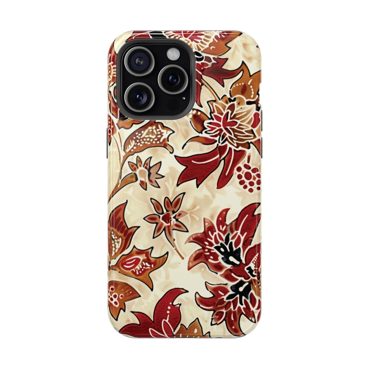 Floral Vintage Red & Cream Magnetic Impact - Resistant Phone Case - DIGITAL X