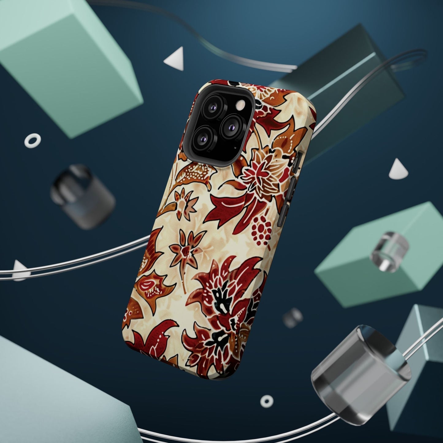 Floral Vintage Red & Cream Magnetic Impact - Resistant Phone Case - DIGITAL X