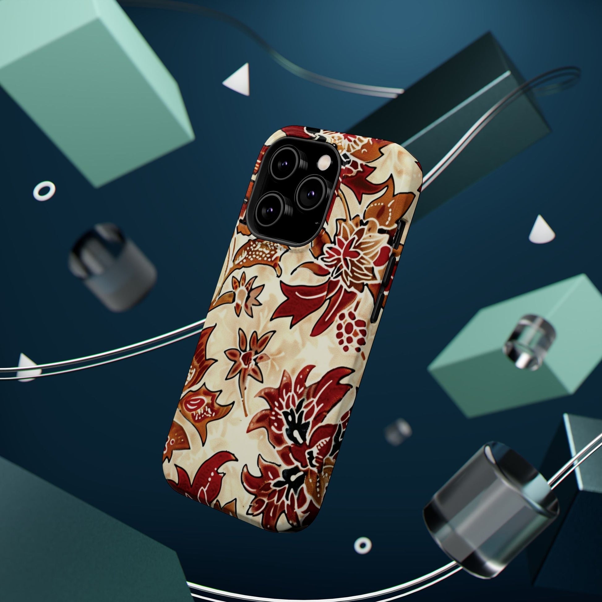 Floral Vintage Red & Cream Magnetic Impact - Resistant Phone Case - DIGITAL X