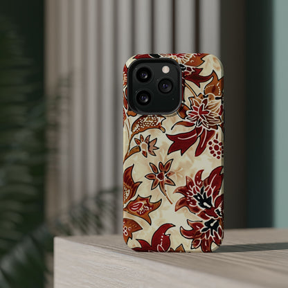 Floral Vintage Red & Cream Magnetic Impact - Resistant Phone Case - DIGITAL X