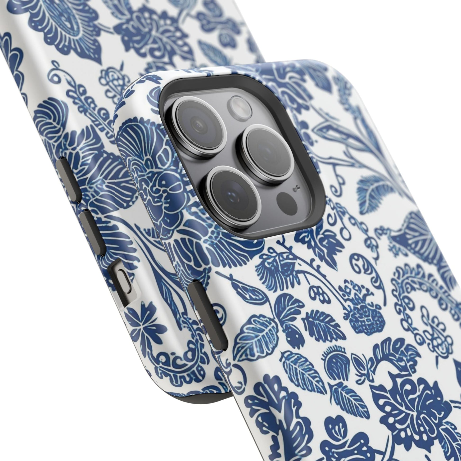 Magnetic Impact - Resistant Case — Blue Floral Toile Phone Cover - DIGITAL X