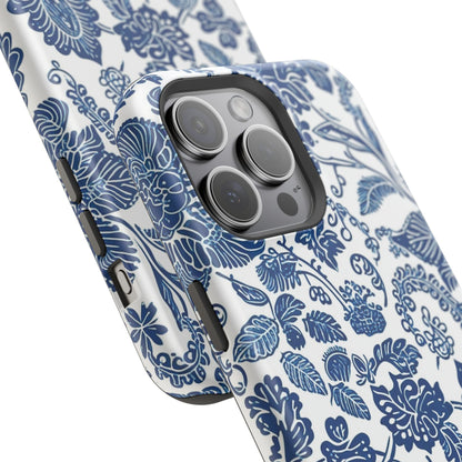 Magnetic Impact - Resistant Case — Blue Floral Toile Phone Cover - DIGITAL X