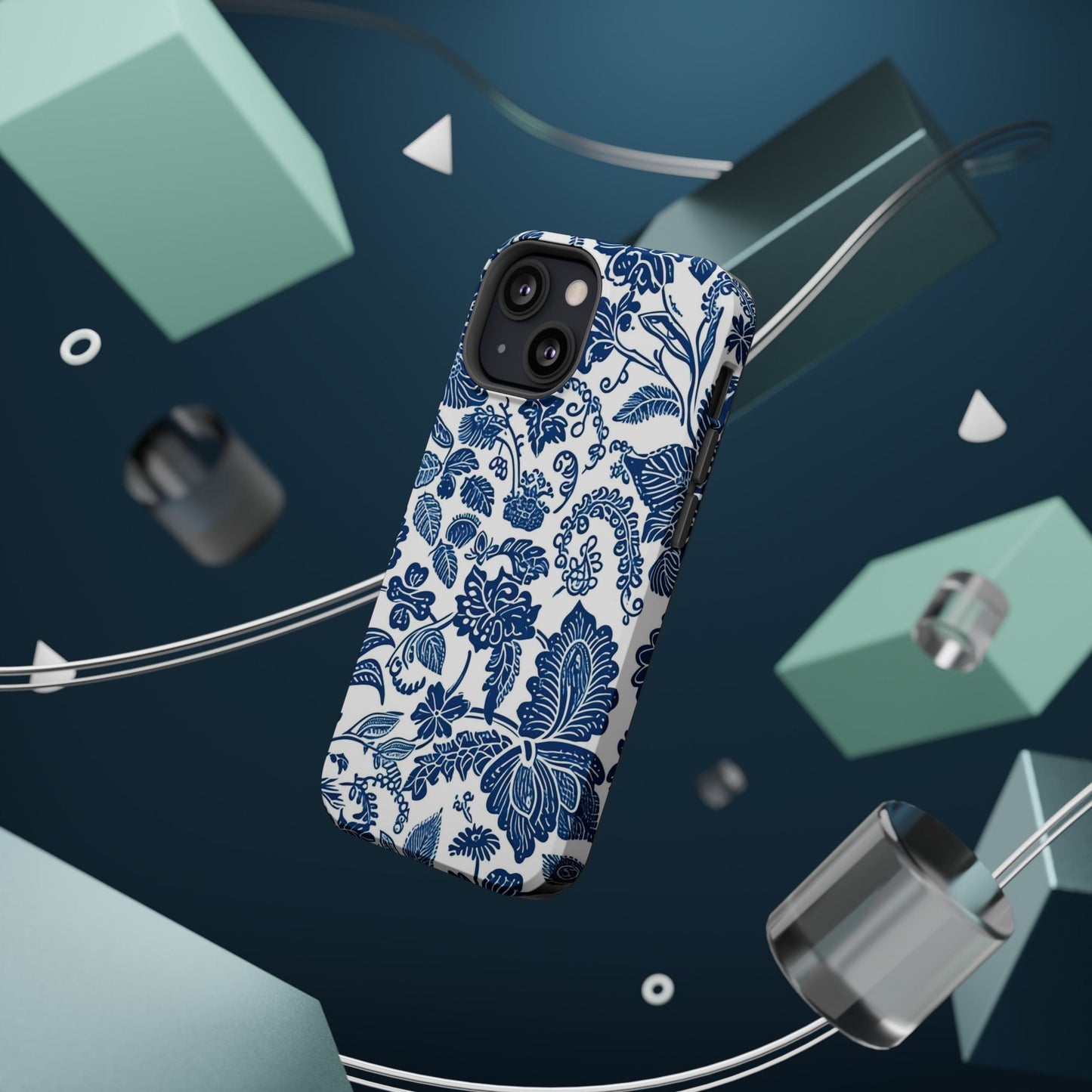 Magnetic Impact - Resistant Case — Blue Floral Toile Phone Cover - DIGITAL X