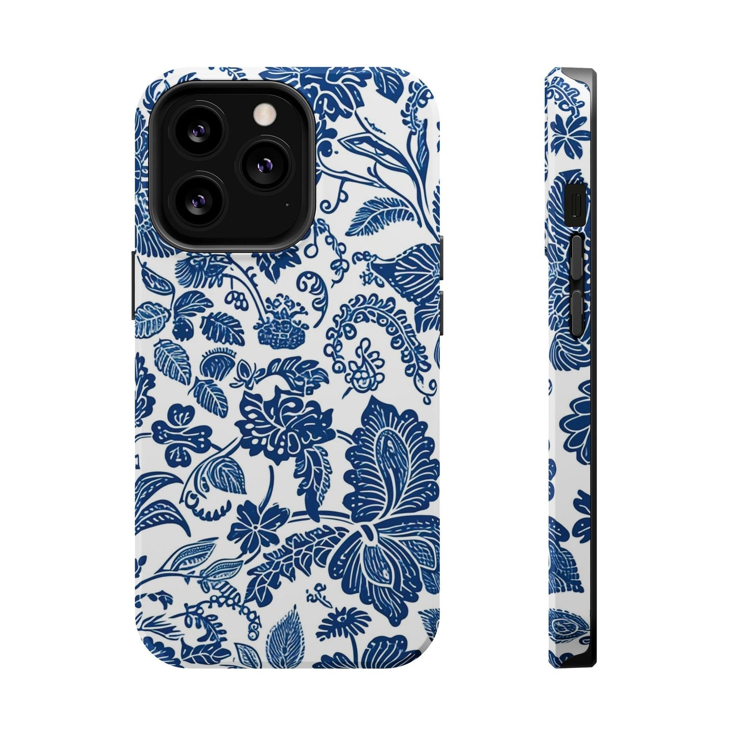 Magnetic Impact - Resistant Case — Blue Floral Toile Phone Cover - DIGITAL X