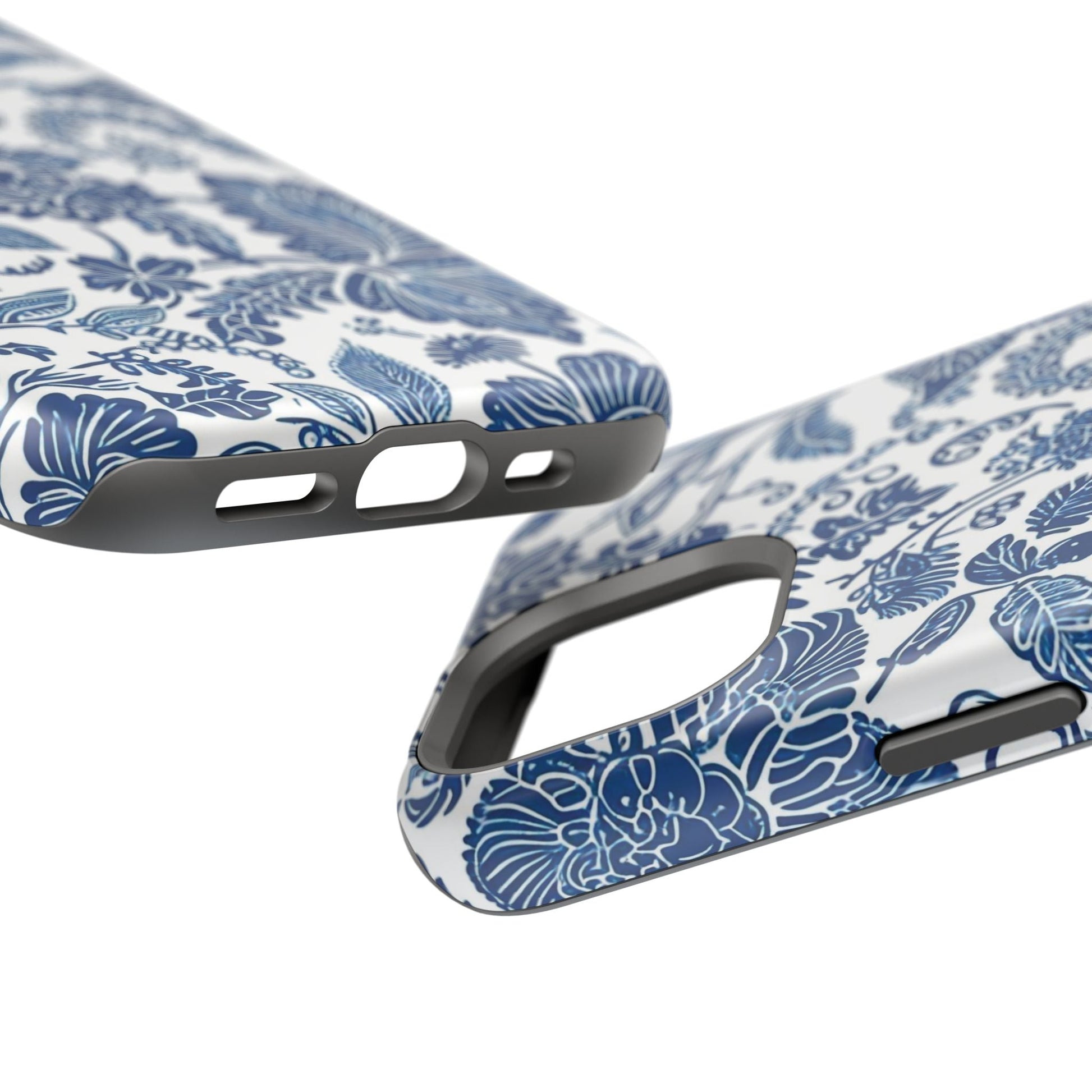 Magnetic Impact - Resistant Case — Blue Floral Toile Phone Cover - DIGITAL X