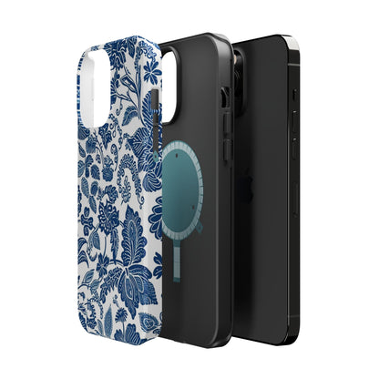 Magnetic Impact - Resistant Case — Blue Floral Toile Phone Cover - DIGITAL X