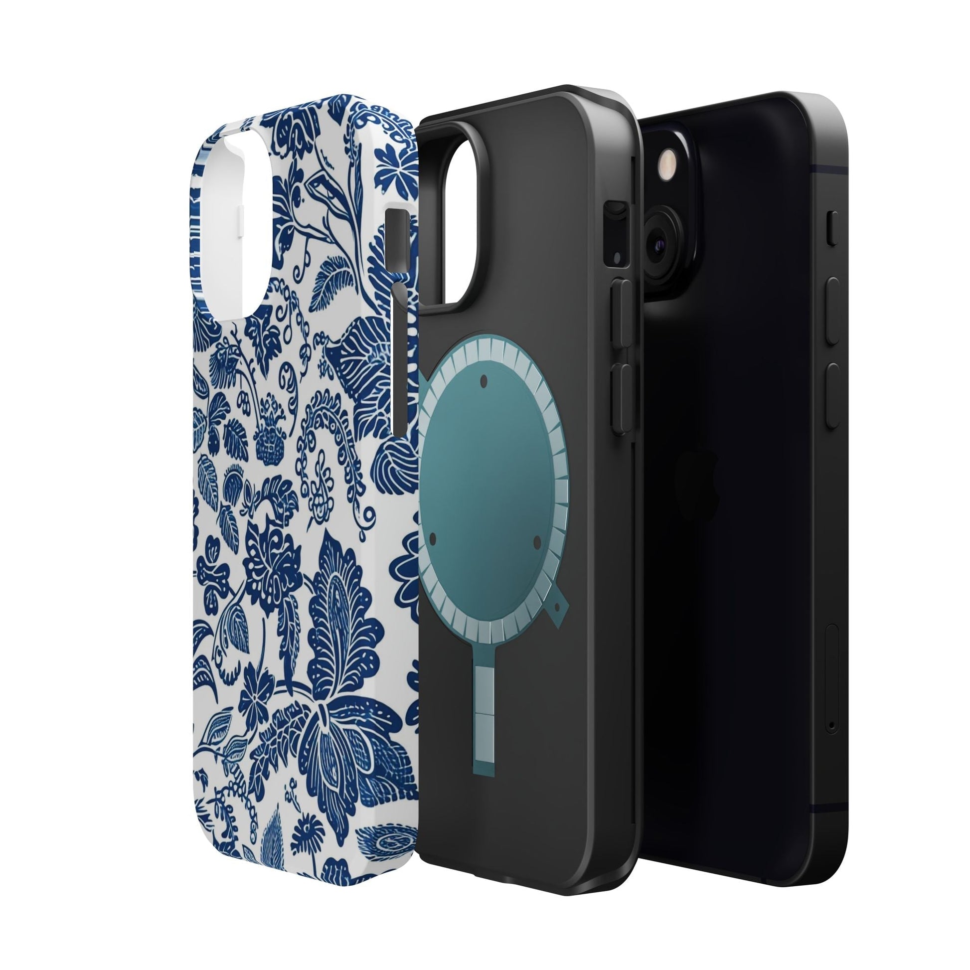Magnetic Impact - Resistant Case — Blue Floral Toile Phone Cover - DIGITAL X