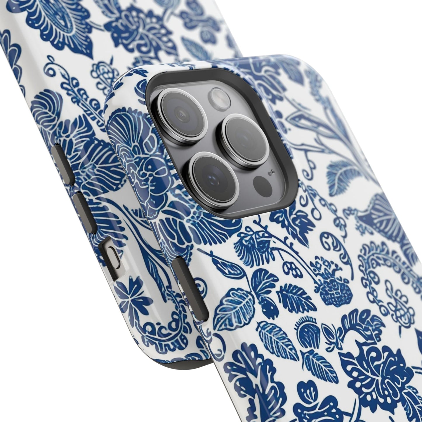 Magnetic Impact - Resistant Case — Blue Floral Toile Phone Cover - DIGITAL X