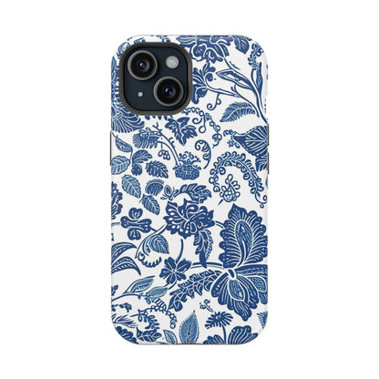 Magnetic Impact - Resistant Case — Blue Floral Toile Phone Cover - DIGITAL X