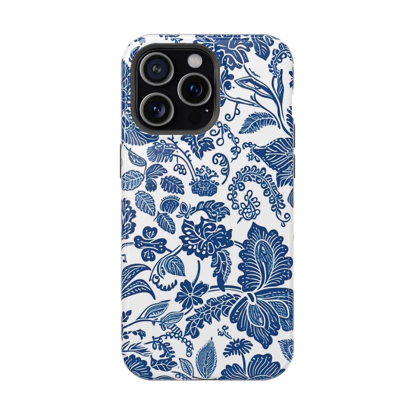Magnetic Impact - Resistant Case — Blue Floral Toile Phone Cover - DIGITAL X