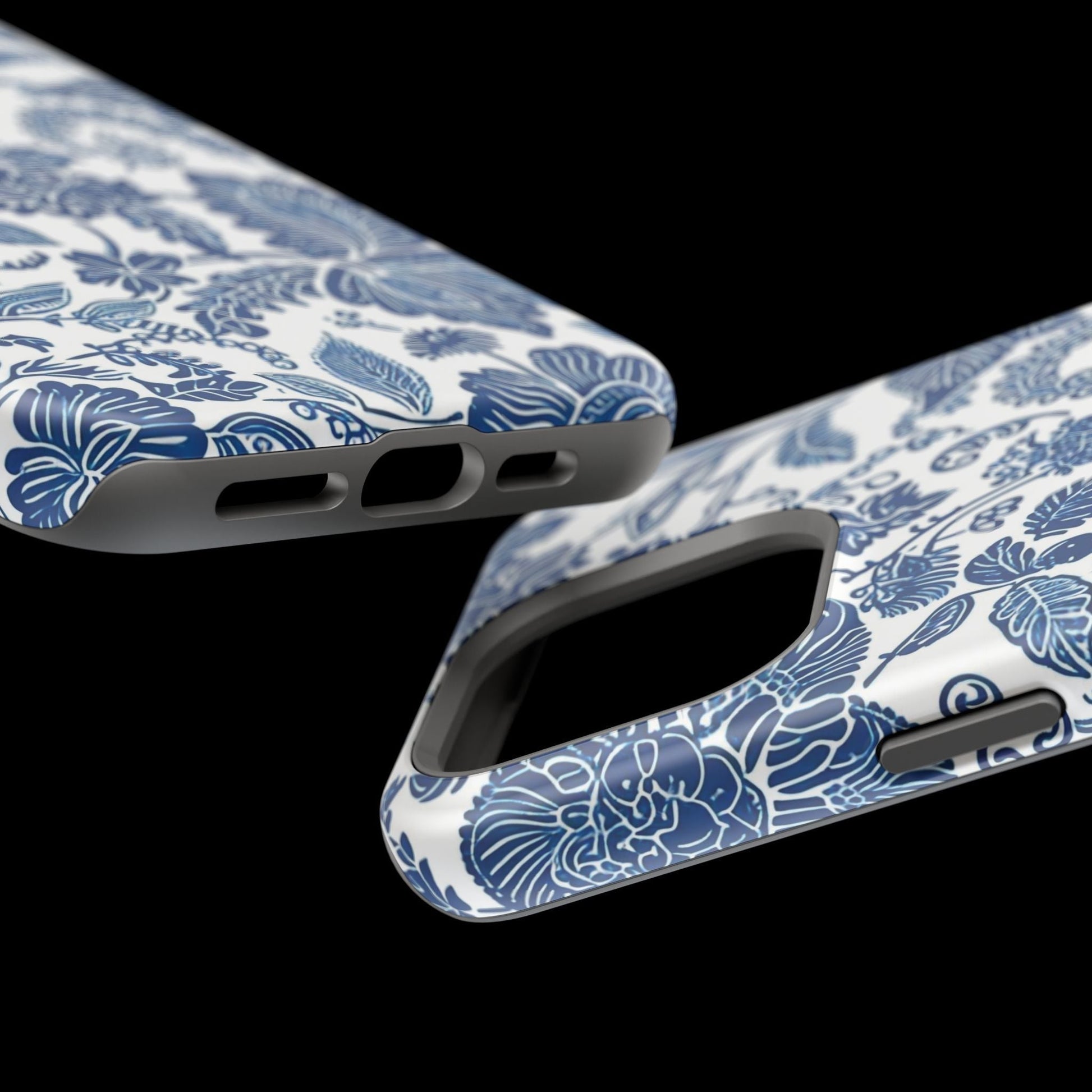Magnetic Impact - Resistant Case — Blue Floral Toile Phone Cover - DIGITAL X